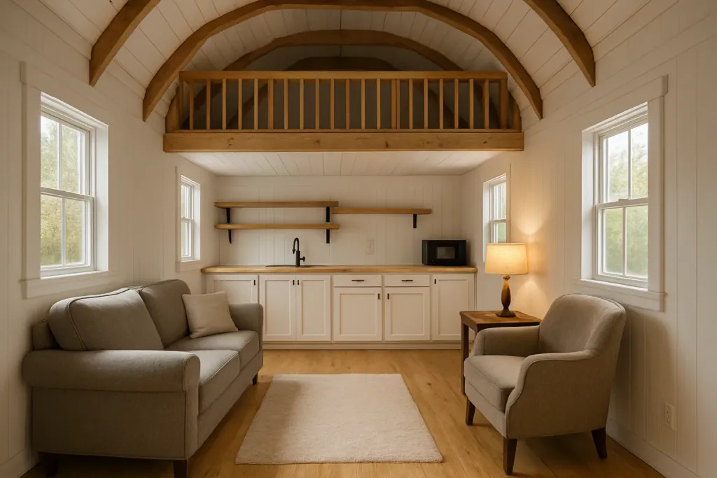 16' Wide Lofted Barn Cabin living area example