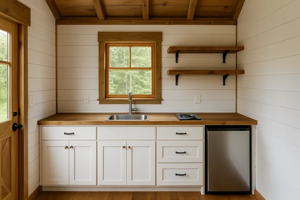 16x22 Lofted Barn Cabin, Finished Home Example kitchenette example
