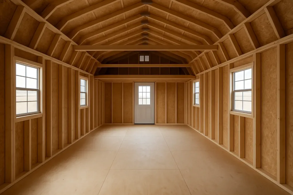 16x22 Lofted Barn Cabin, Finished Home Example unfinished interior as delivered