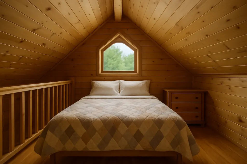 16x30 Lofted Barn Cabin, Finished Home Example loft bedroom example