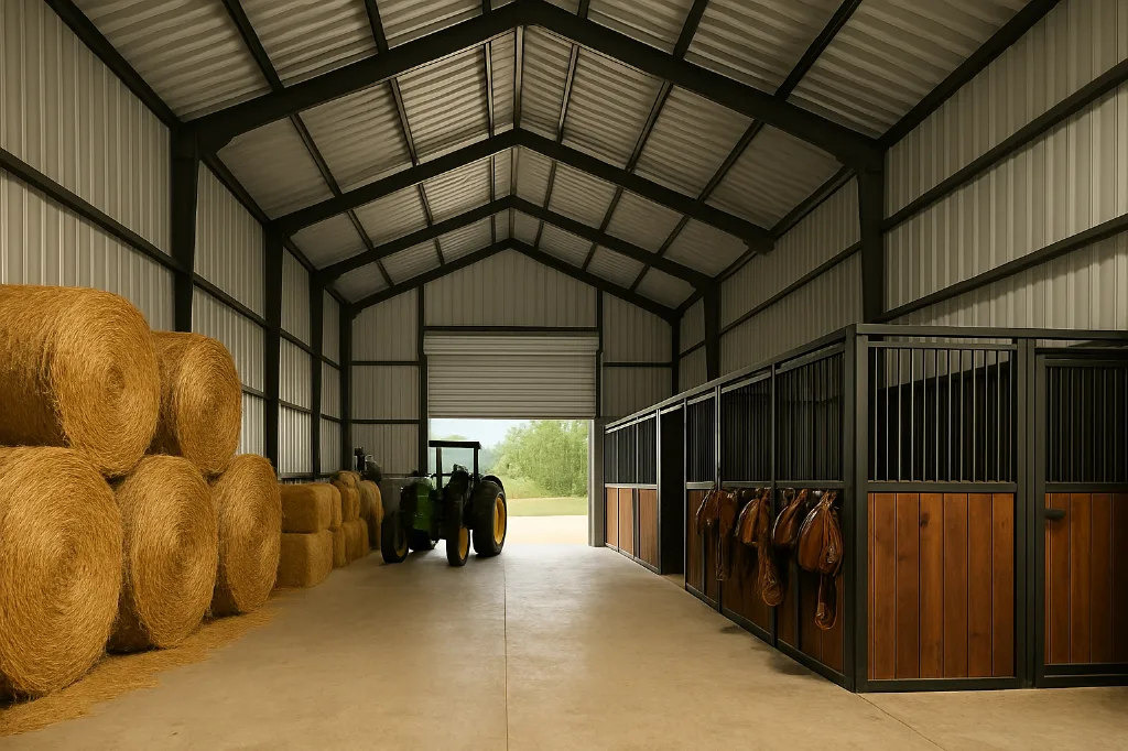 All Vertical Barn 42x60x14 interior staged for storage