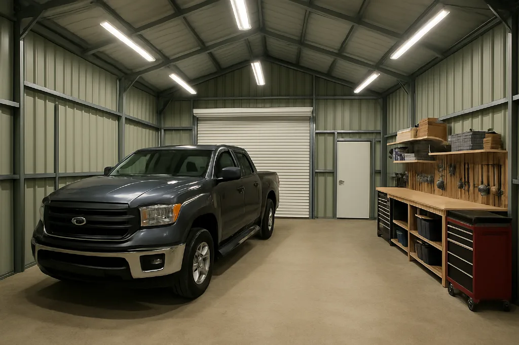 All Vertical Garage 30x50x12 interior staged for storage