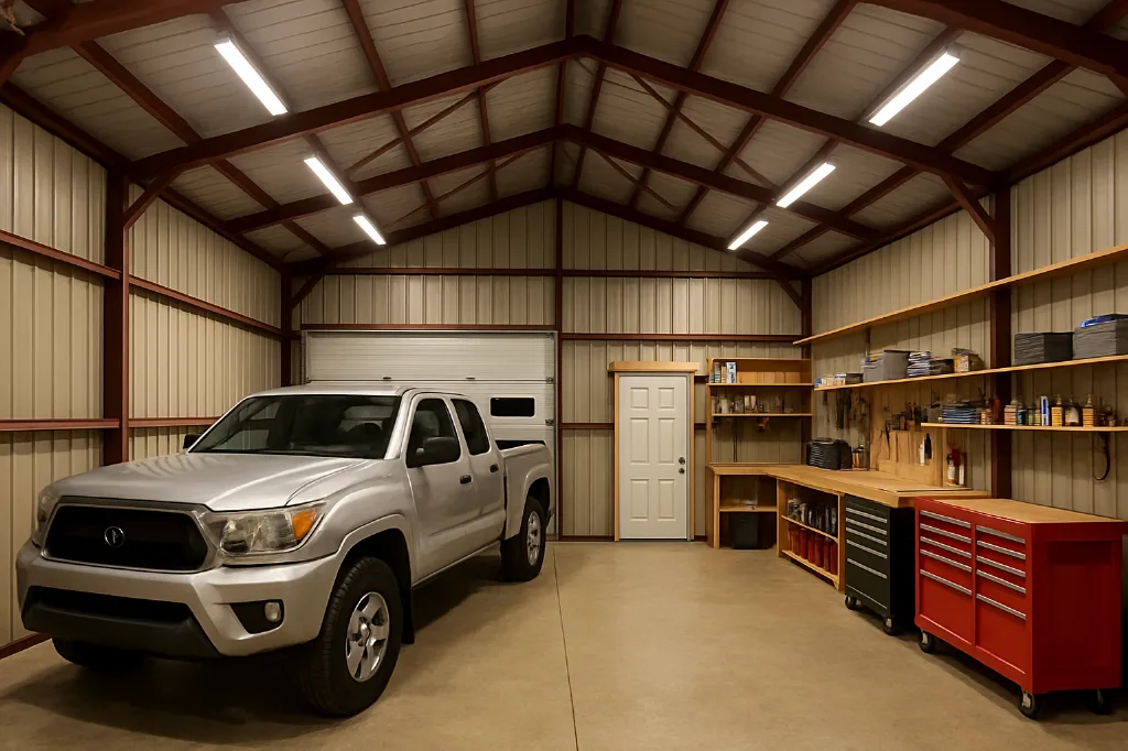 All Vertical Side Entry Colonial Garage 30x60x12 interior staged for storage