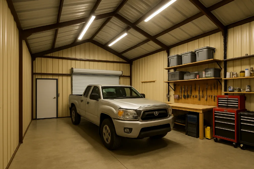 All Vertical Side Entry Garage 24x30x12 interior staged for storage