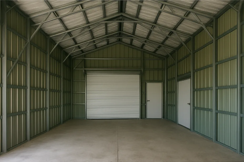 Barn with a Lean To 24x30x10 unfinished interior as delivered