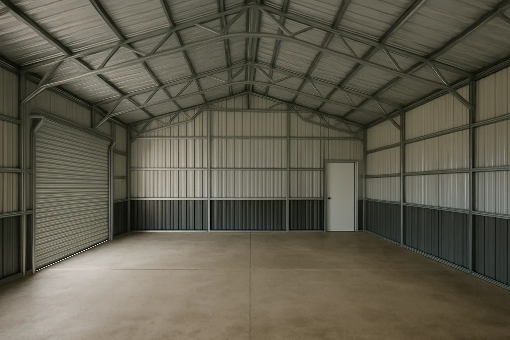 Boxed Eave Garage 30x35x10 unfinished interior as delivered