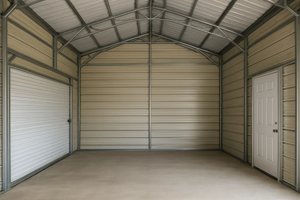 Boxed Eave Roof Colonial Front Entry Garage 18x20x9 unfinished interior as delivered