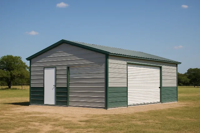 Boxed Eave Roof Front Entry Garage 24x25x9 for sale, outside view