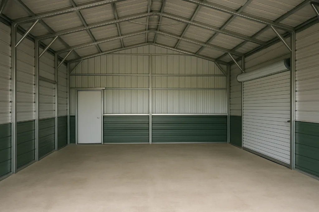 Boxed Eave Roof Front Entry Garage 24x25x9 unfinished interior as delivered