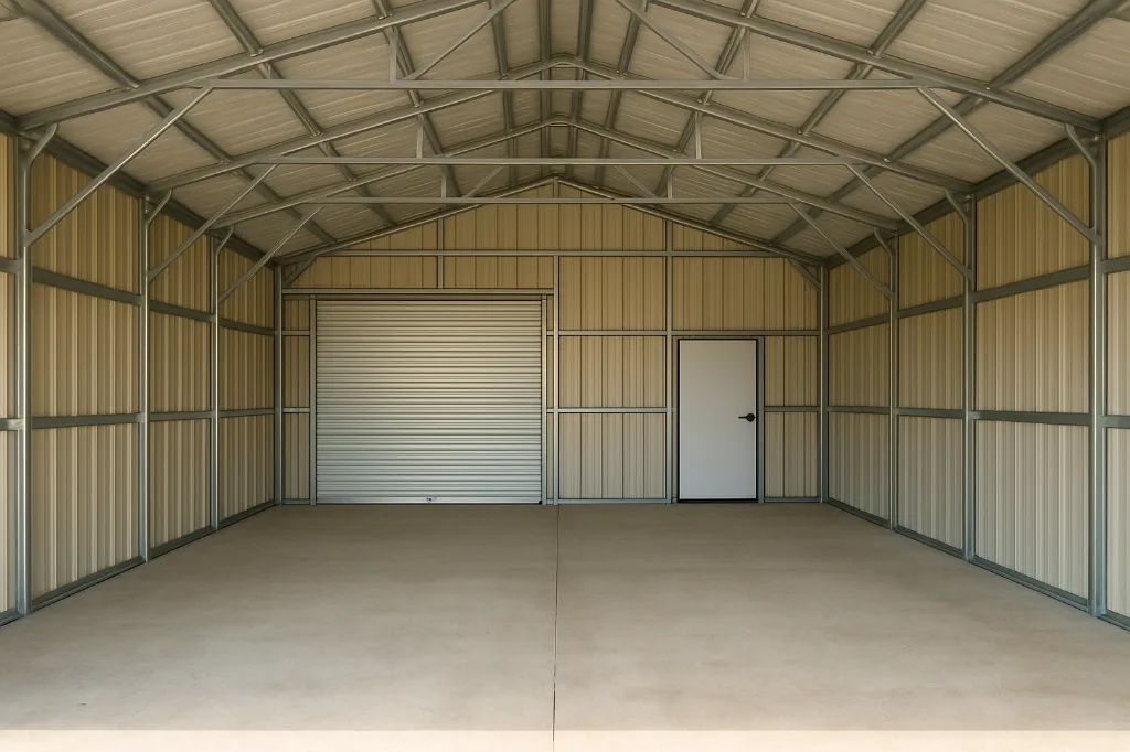 Boxed Eave Roof Front Entry Garage 24x25x9 unfinished interior as delivered