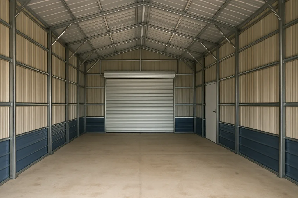 Boxed Eave Roof Front Entry Garage 24x26x10 unfinished interior as delivered