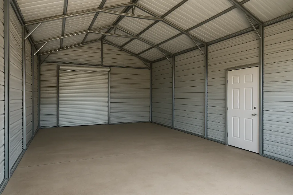 Boxed Eave Roof Front Entry Garage 24x30x12 unfinished interior as delivered