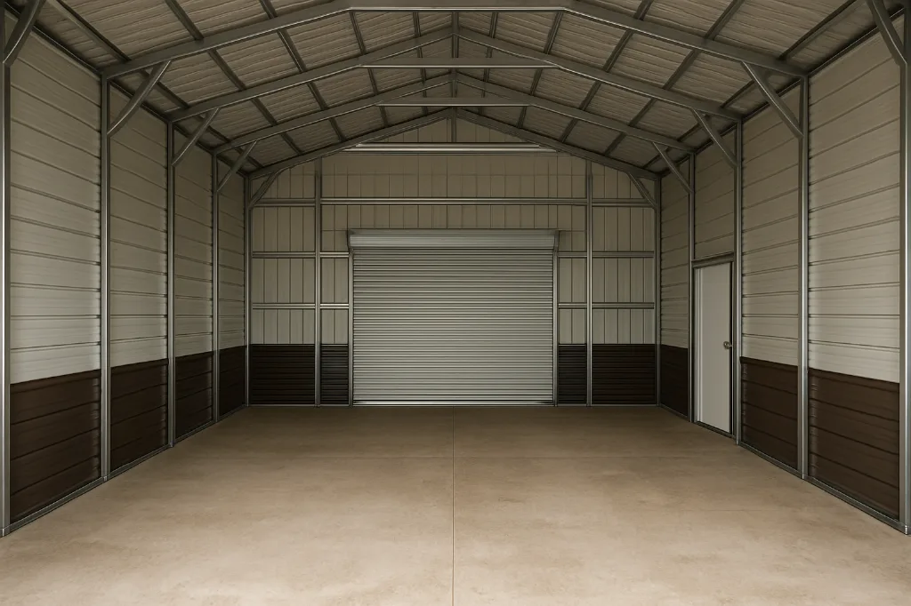 Boxed Eave Roof Front Entry Garage 24x30x9 unfinished interior as delivered