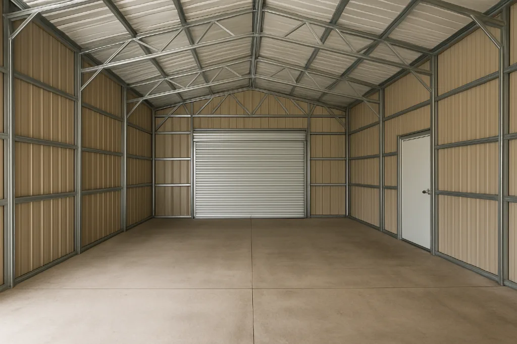 Boxed Eave Roof Front Entry Garage Kit 18x20x9 unfinished interior as delivered