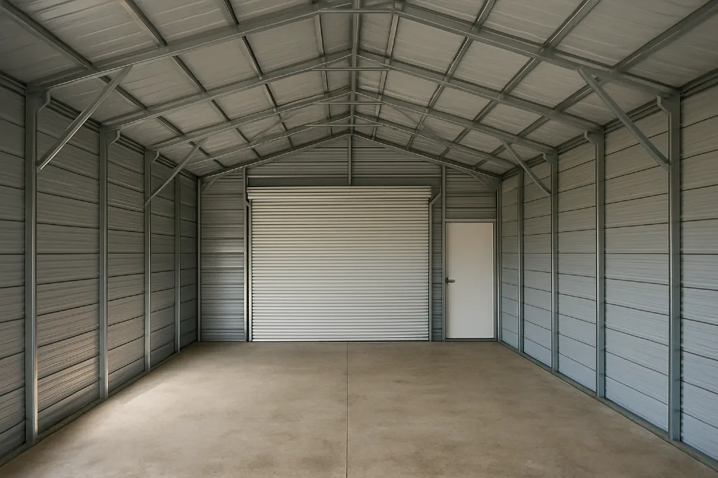 Boxed Eave Roof Garage 20x35x9 unfinished interior as delivered