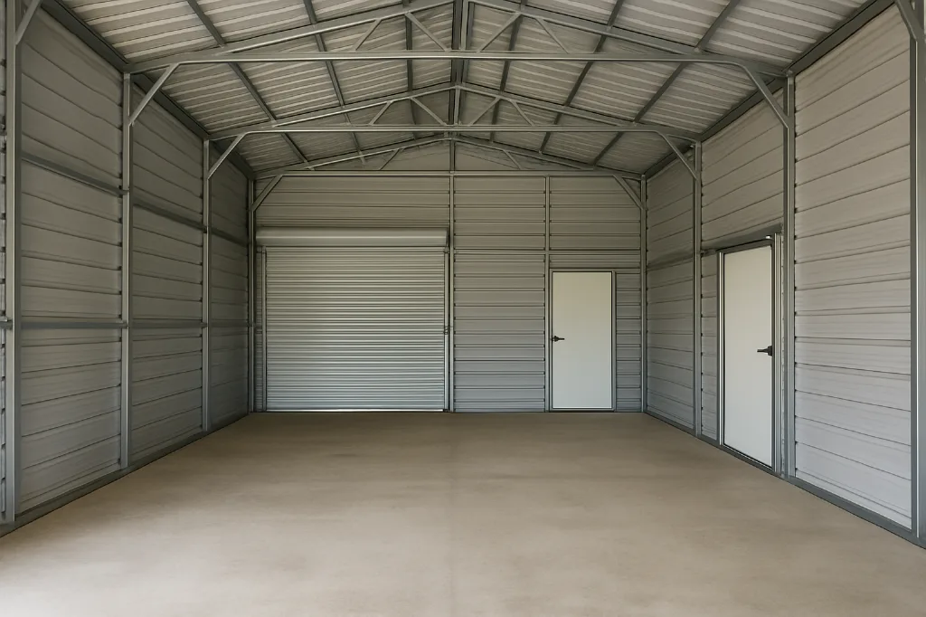 Boxed Eave Roof Garage 24x40x13 unfinished interior as delivered