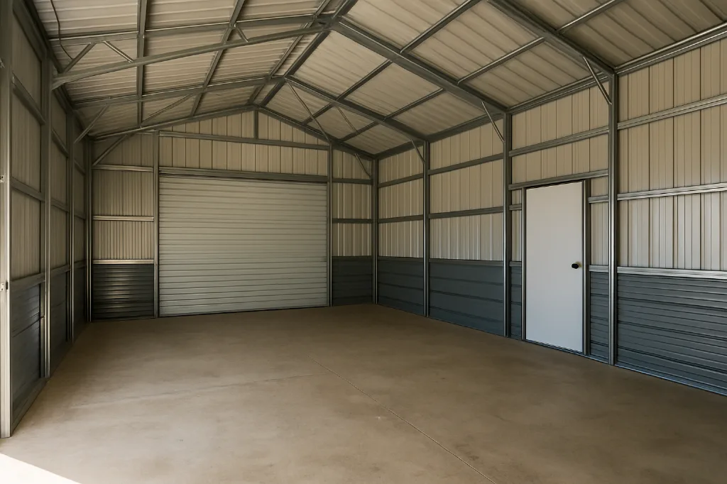Boxed Eave Roof Side Entry Garage 20x20x9 unfinished interior as delivered