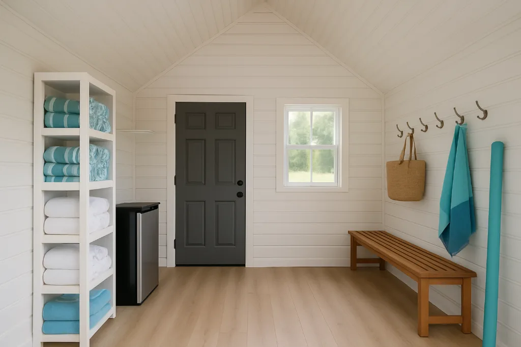 Cabana Pool House interior staged for storage