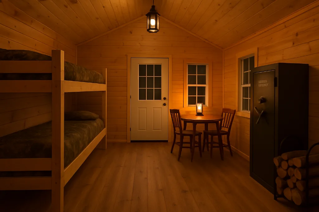 Cabin Shed with Porch interior staged for storage