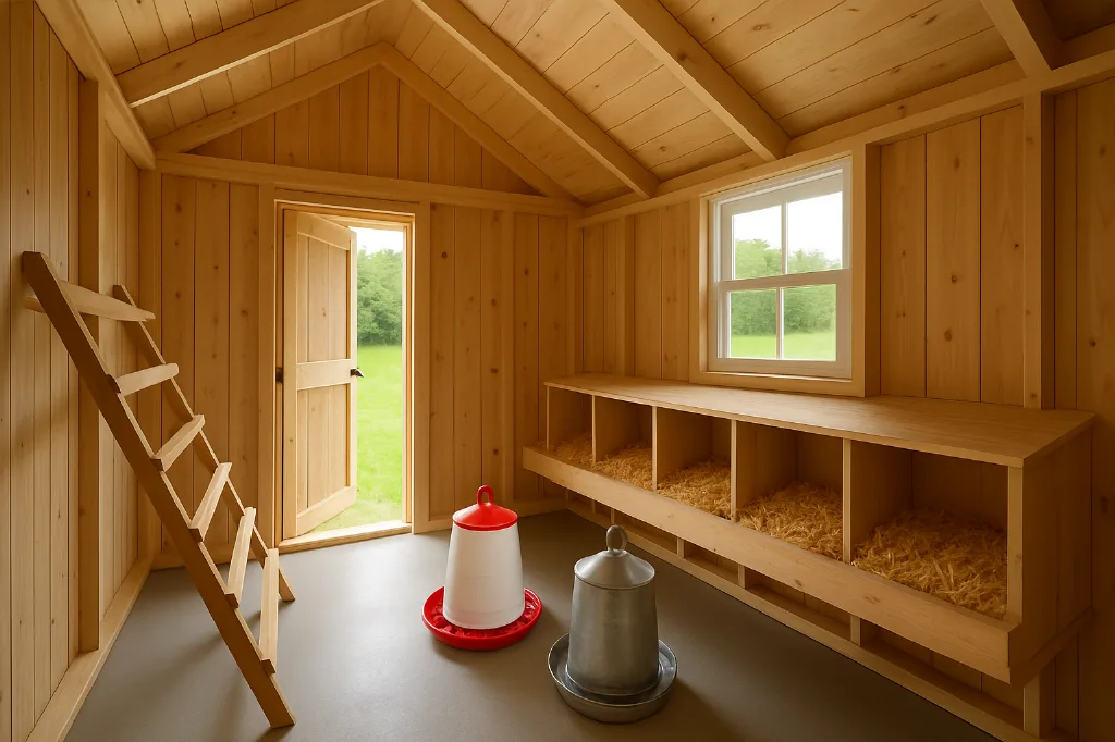 Chicken Coop interior staged for storage