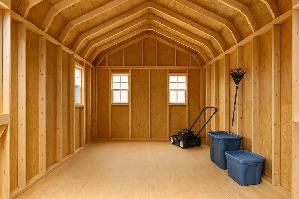 Classic Barn interior staged for storage