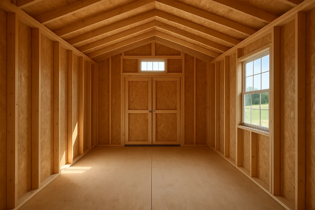 Cottage Shed unfinished interior as delivered