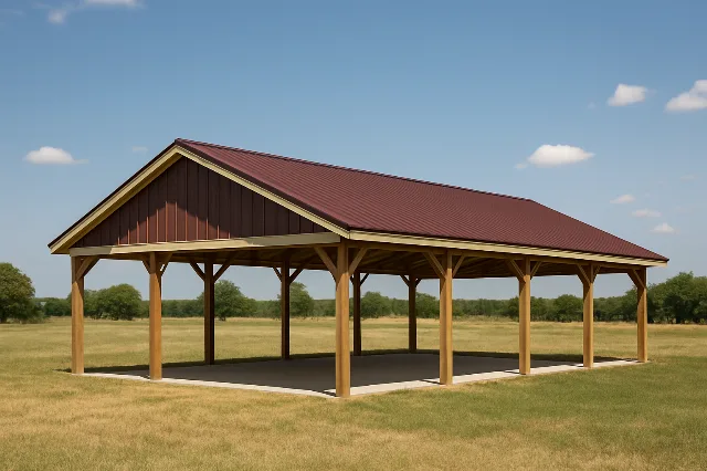 Gable Style Pole Barn with Covered Porch 25x55x10 for sale, outside view
