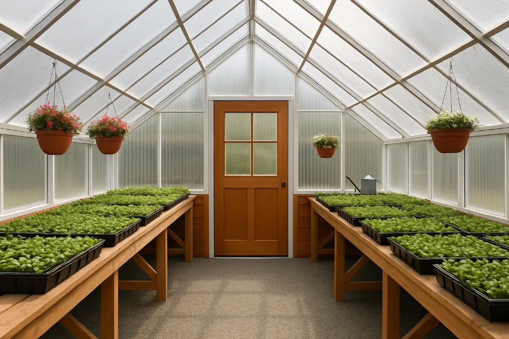 Greenhouse interior staged for storage