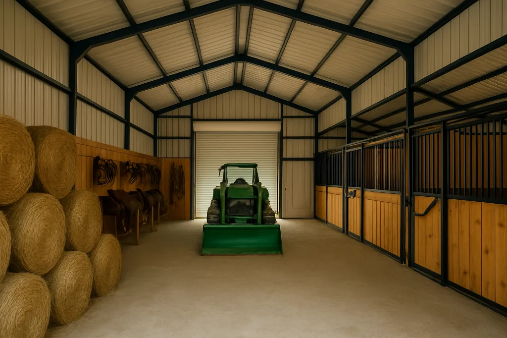 Livestock Barn 24x40x12 interior staged for storage