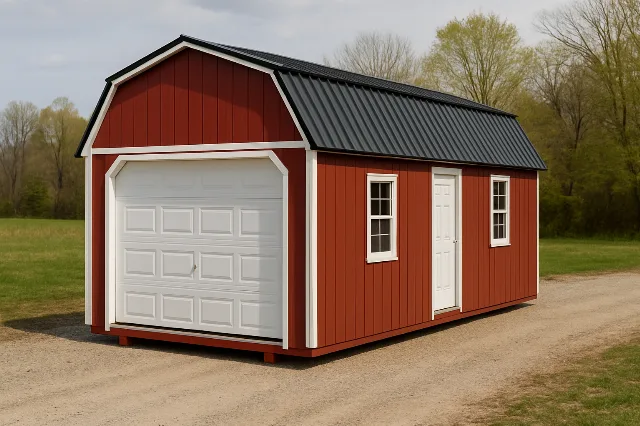 Lofted Barn Garage for sale, outside view