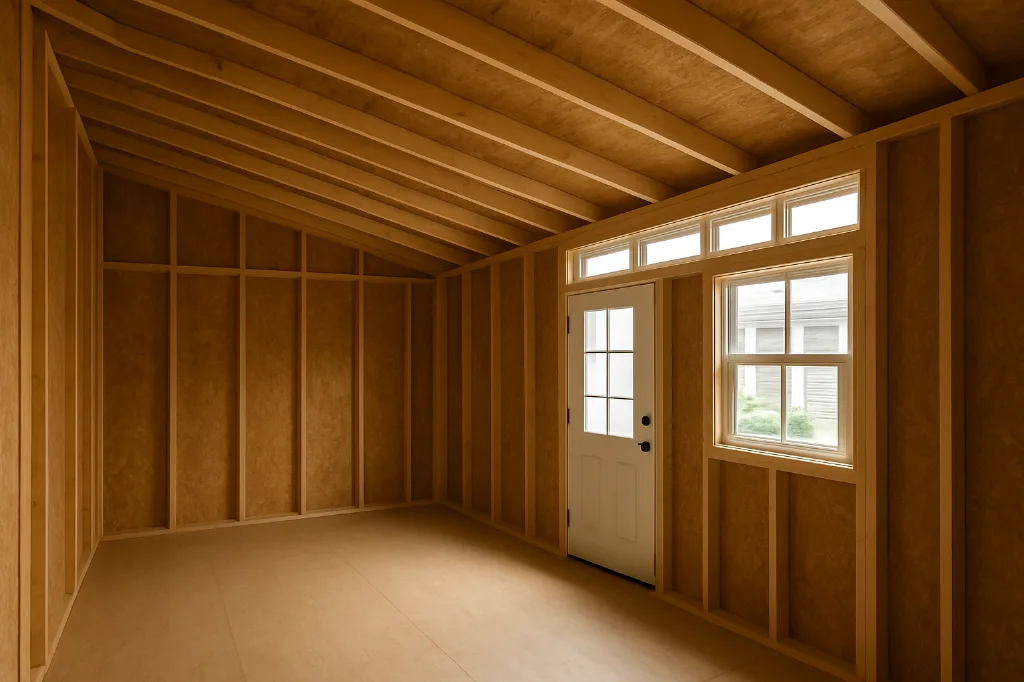 Metro Garden Shed unfinished interior as delivered