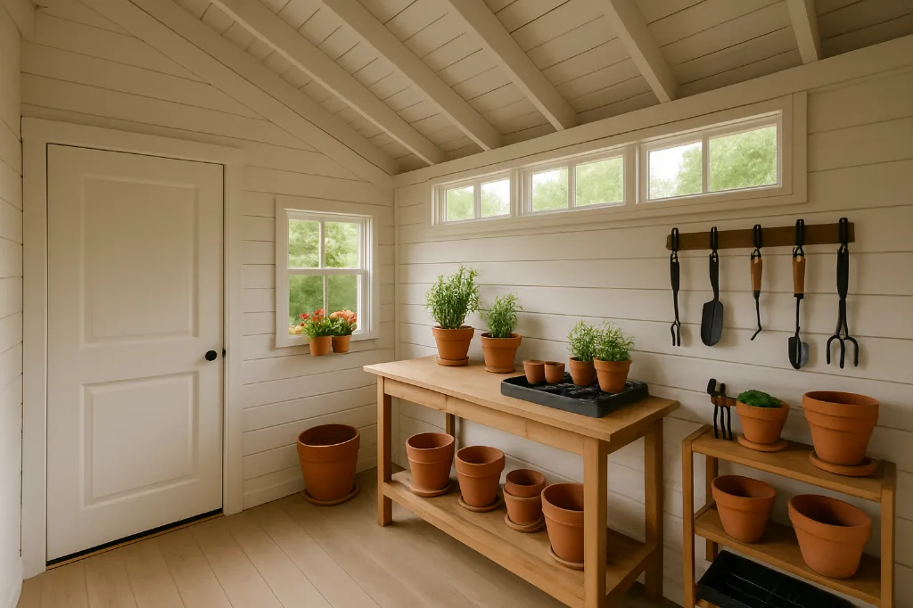 Metro Garden Shed interior staged for storage