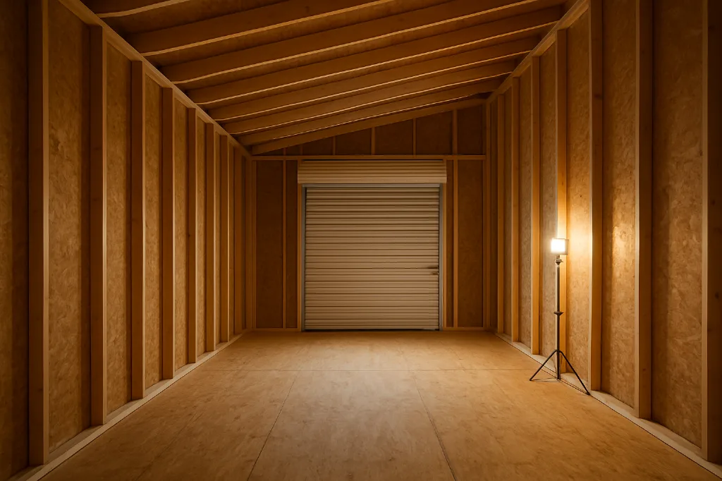 Metro Shed Garage unfinished interior as delivered