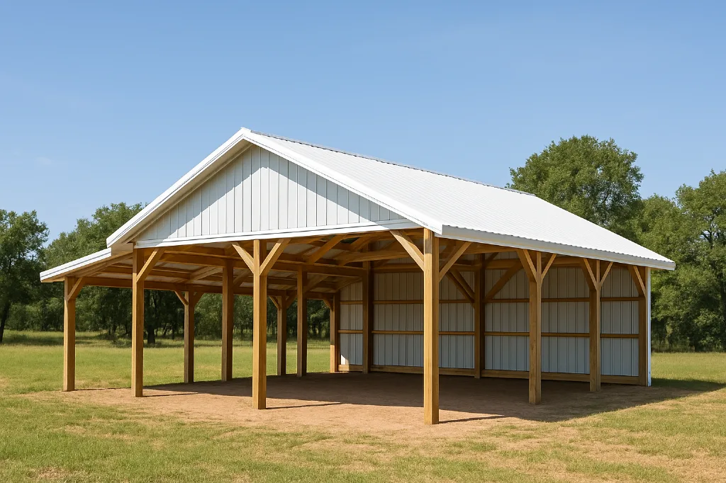 Open Span Pole Barn with Enclosed Lean To 32x40x16 exterior view
