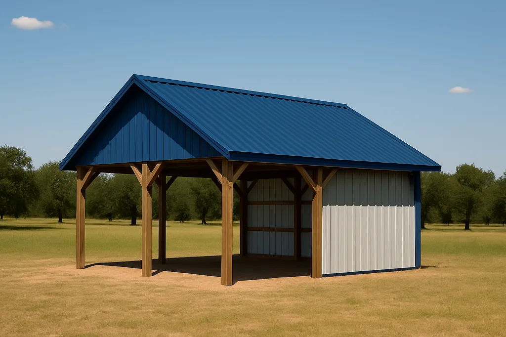 Open Span Pole Barn with Lean To 24x30x12 exterior view