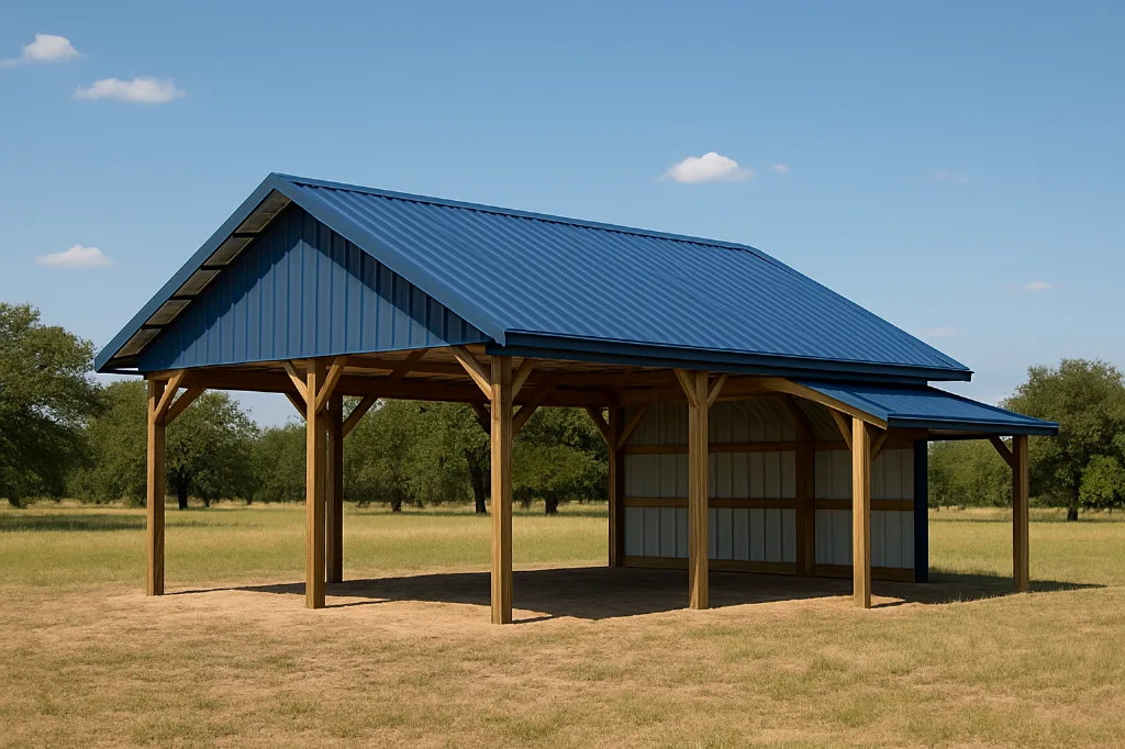 Open Span Pole Barn with Lean To 24x30x12 exterior view
