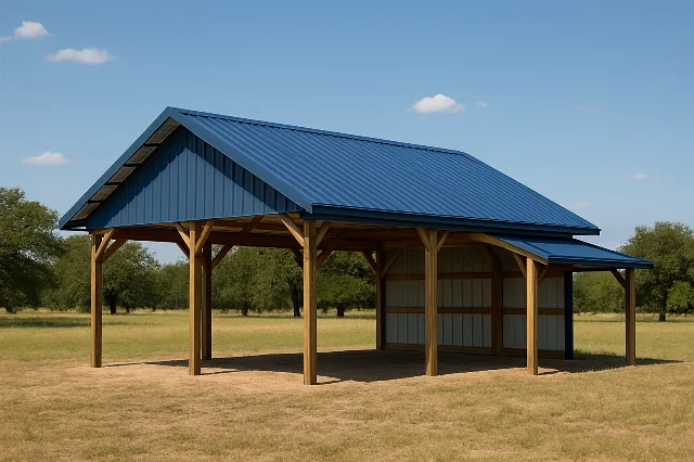 Open Span Pole Barn with Lean To 24x30x12 for sale, outside view