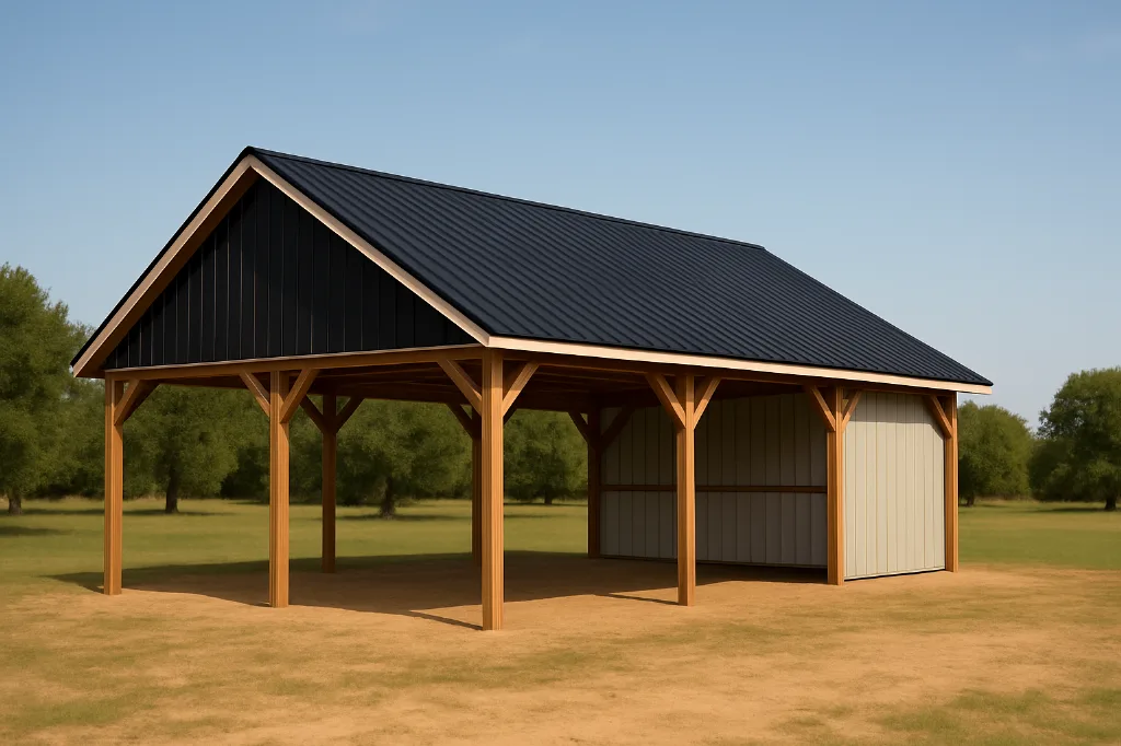 Open Span Pole Barn with Lean To 24x40x12 exterior view