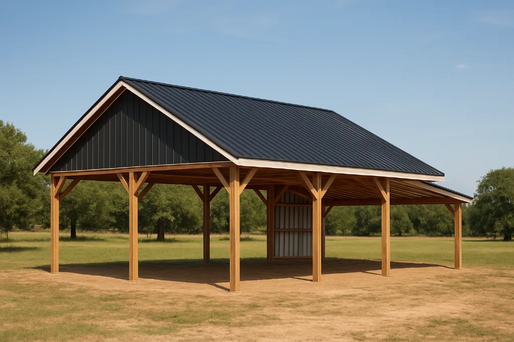 Open Span Pole Barn with Lean To 24x40x12 exterior view
