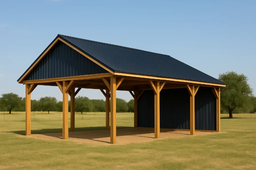 Open Span Pole Barn with Lean To 32x40x14 exterior view
