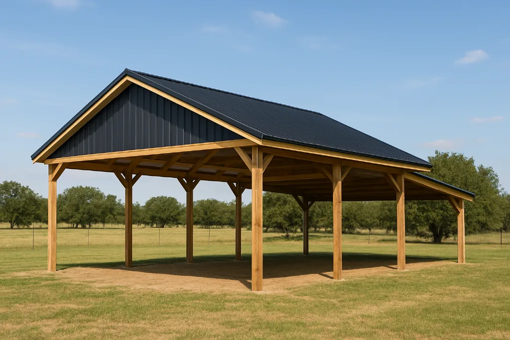 Open Span Pole Barn with Lean To 32x40x14 exterior view