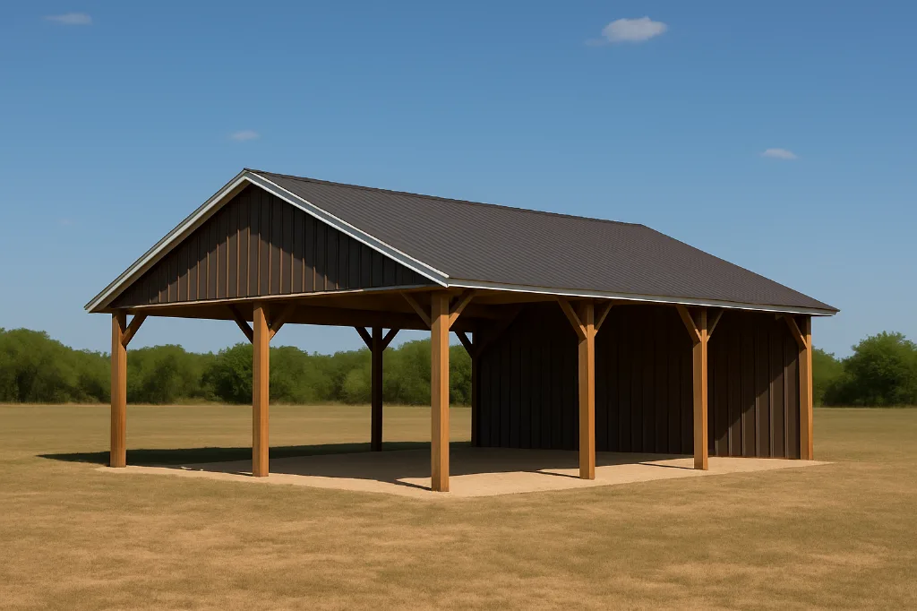 Open Span Pole Barn with Lean To 40x60x10 exterior view
