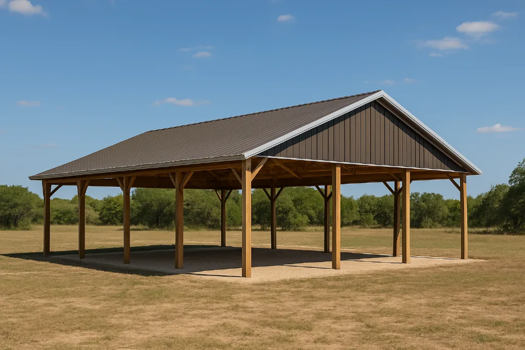Open Span Pole Barn with Lean To 40x60x10 exterior view
