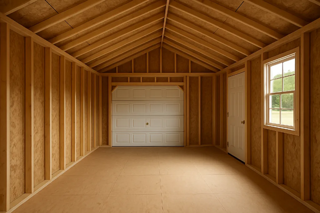 Portable Garage unfinished interior as delivered