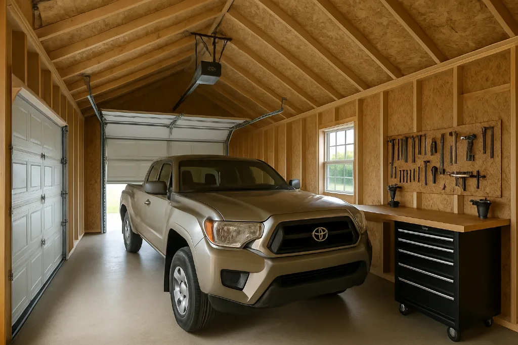 Portable Garage interior staged for storage