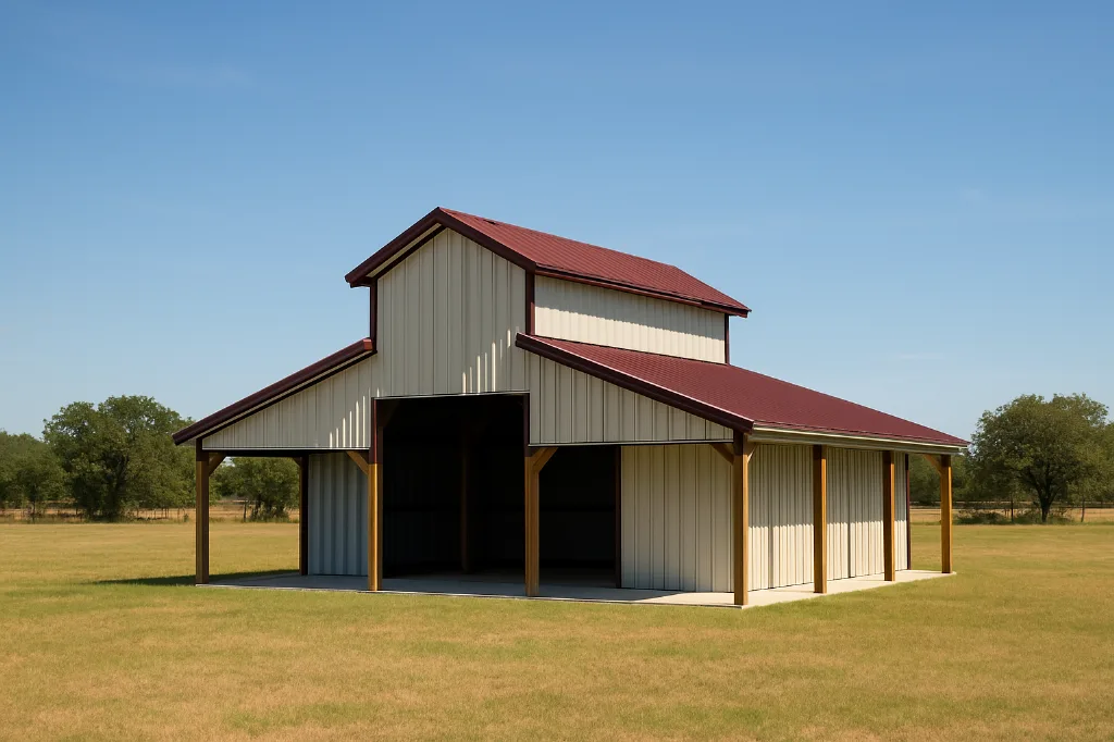 Raised Center Aisle Pole Barn 36x24x14 exterior view