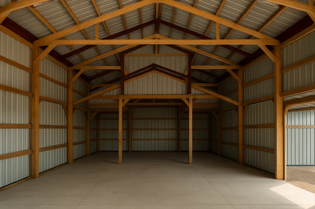 Raised Center Aisle Pole Barn 36x24x14 unfinished interior as delivered