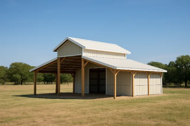 Raised Center Aisle Pole Barn 36x36x14 for sale, outside view