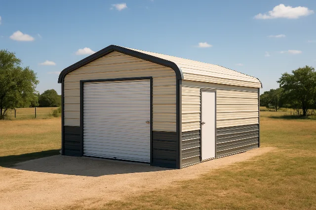 Regular Roof Front Entry Garage 12x21x8 for sale, outside view