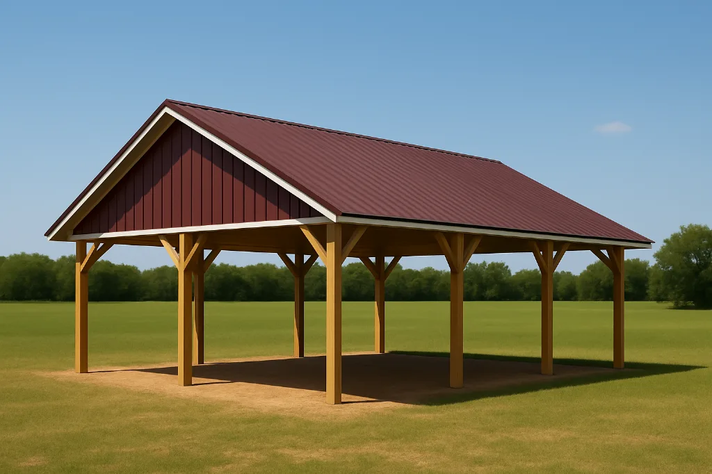 Side Combo Open Span Pole Barn 36x36x12 exterior view